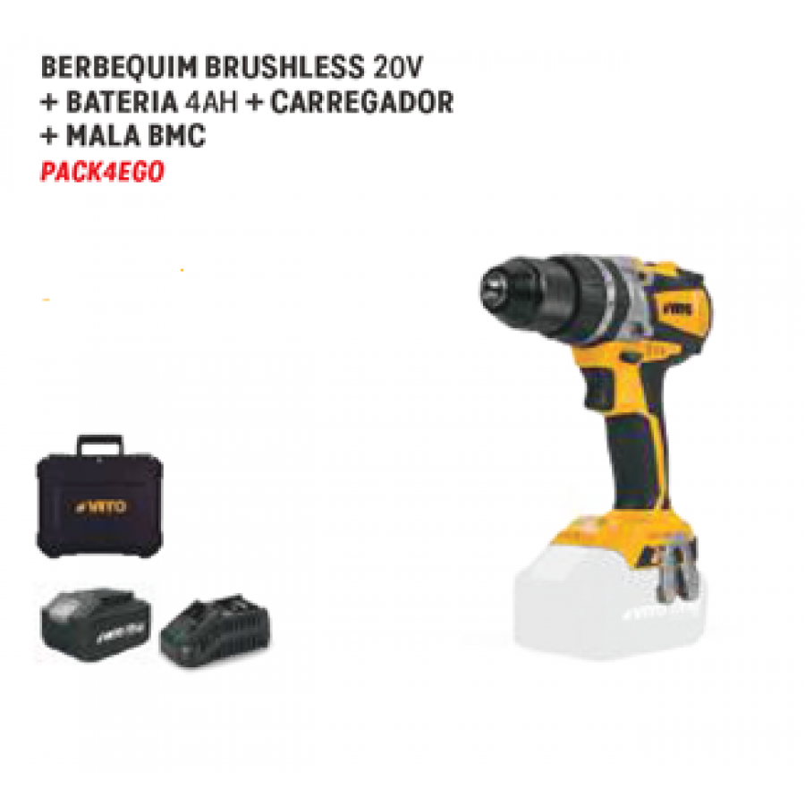 VITO BERBEQUIM BRUSHLESS SEM FIOS 20V + 1 BATERIAS 4HA+ CARREGADOR + MALA BMC VITO BERBEQUIM BRUSHLESS SEM FIOS 20V + 1 BATERIAS 4HA+ CARREGADOR + MALA BMC