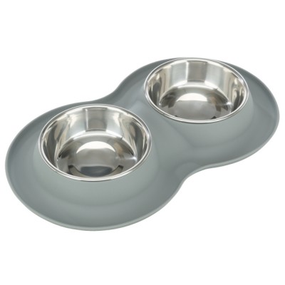 TRIXIE COMEDOURO DUPLO EM SILICONE / INOX 2X0.4 LT - 14 CM