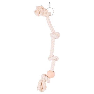 TRIXIE BALOIÇO CORDA C/ DOIS NOS E BOLA DE MADEIRA - 60 CM