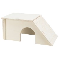 ABRIGO RAMPEADO BENT EM MADEIRA PARA COELHOS E PORQUINHOS DA ÍNDIA (40X18X23)