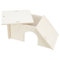 ABRIGO RAMPEADO BENT EM MADEIRA PARA COELHOS E PORQUINHOS DA ÍNDIA (40X18X23)