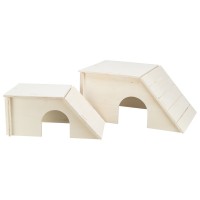 ABRIGO RAMPEADO BENT EM MADEIRA PARA COELHOS E PORQUINHOS DA ÍNDIA (40X18X23)